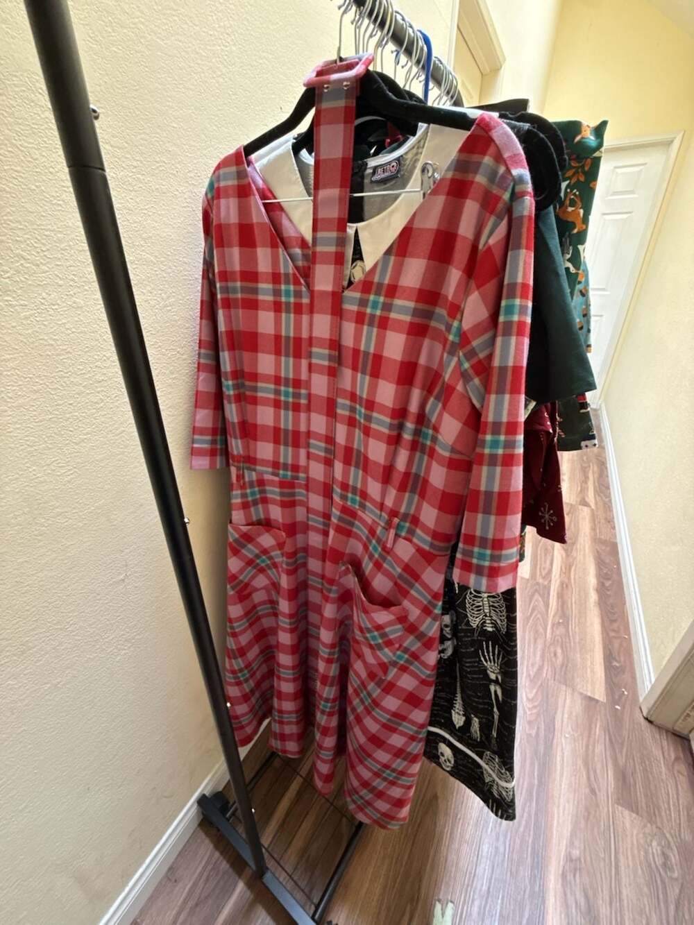 Collectif Cerere Winterberry Check Swing Dress Size 4XL Pink Plaid